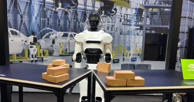 Estande de tecnologia automotiva durante a feira CES 2026 em Las Vegas