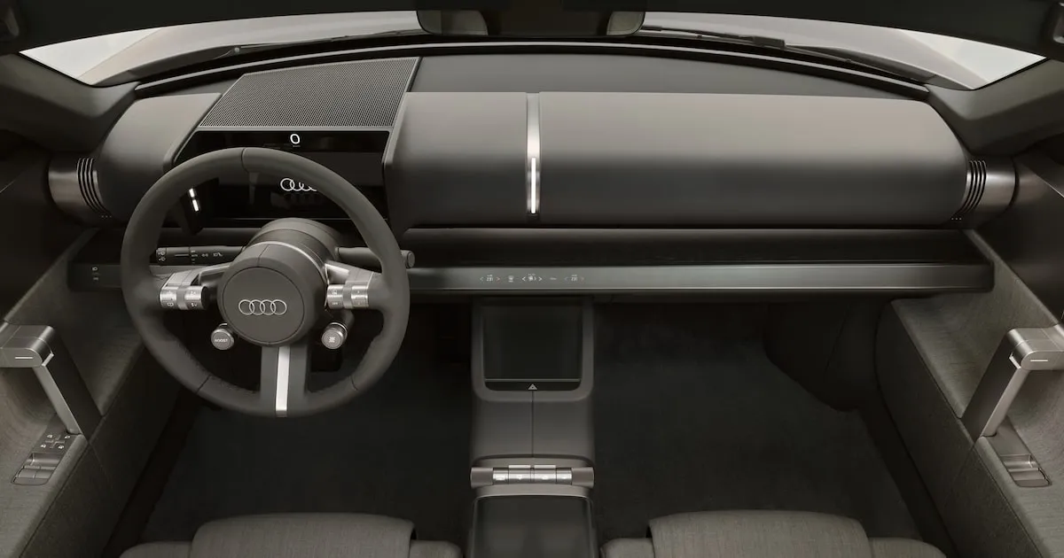 Interior conceitual de carro Audi com design minimalista e menos telas
